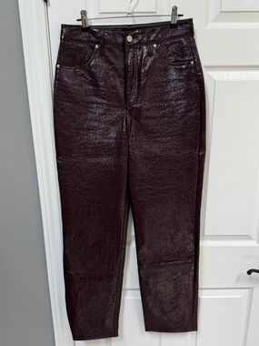 Express Women’s Shiny Polyurethane Purple Burgundy Straight Leg Pants